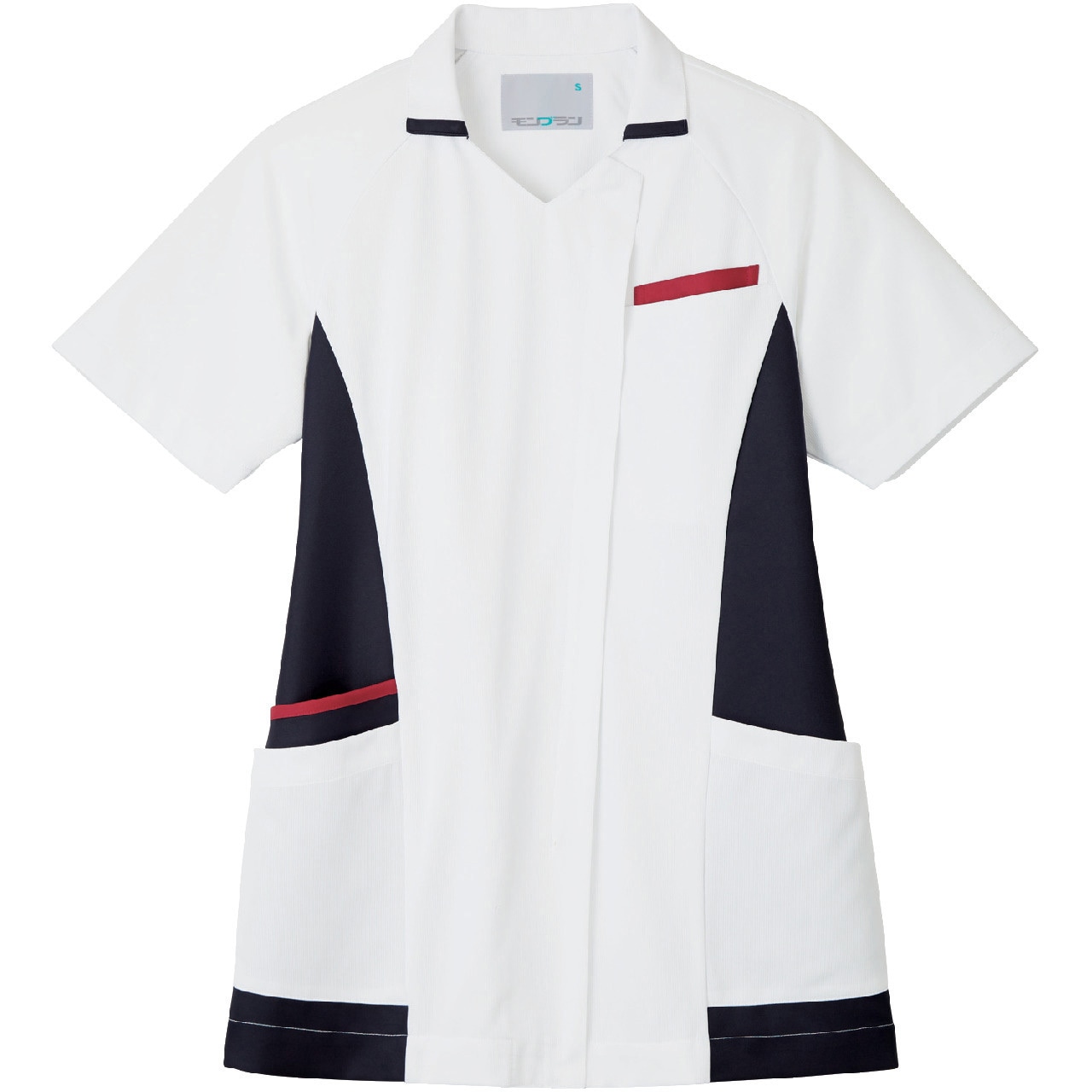 MS004-0173-SS スクラブ 兼用 半袖 住商モンブラン 白/Mネイビー/バーガンディ色 サイズSS  MS004-0173-SS