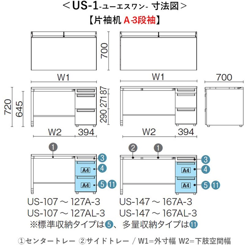 US-1 片袖机US-107AL-3 WM/W4 jtx 775576 プラス 送料無料 US-107AL-3 WM&frasl;W4 デスク US-1 片袖机(A-3段袖)(組立サービス付き