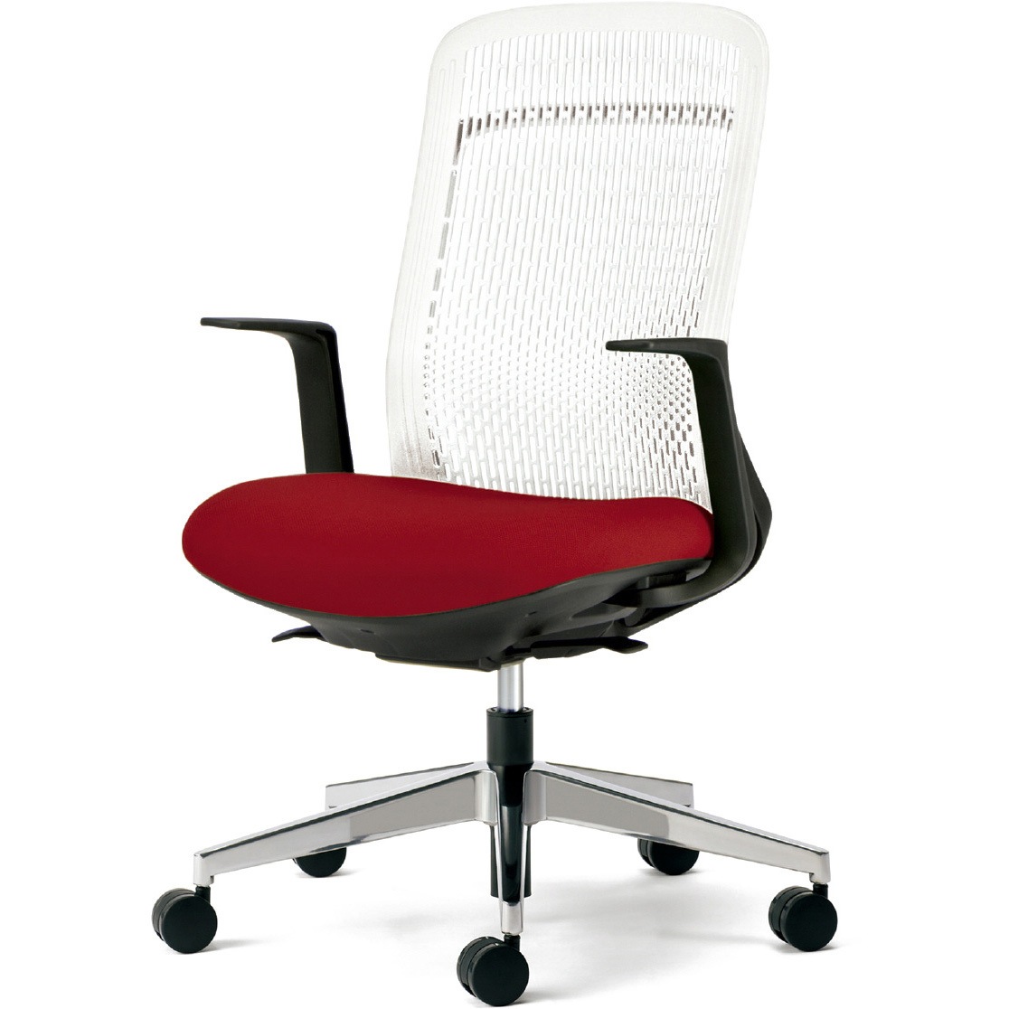 KB-TR53SEL RD チェア Try アルミ脚 ハイバック ホワイトシェル(組立サービスなし) プラス[家具] L型肘(固定)   KB-TR53SEL RD