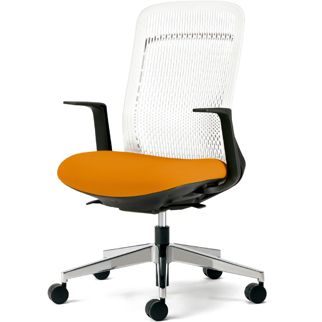 KB-TR53SEL OR チェア Try アルミ脚 ハイバック ホワイトシェル(組立サービスなし) プラス[家具] L型肘(固定)   KB-TR53SEL OR