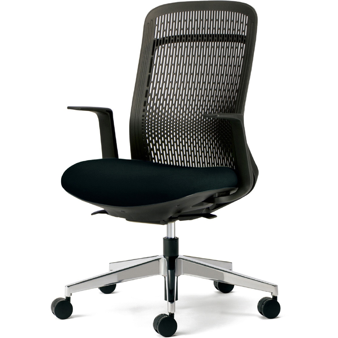 KB-TR63SEL BK チェア Try アルミ脚 ハイバック スモークブラックシェル(組立サービスなし) プラス[家具] L型肘(固定)   KB-TR63SEL BK