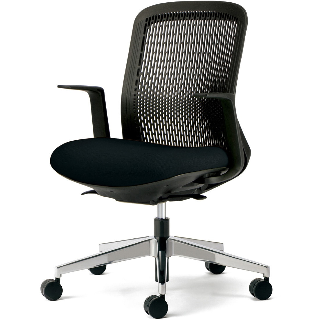 KB-TR62SEL BK チェア Try アルミ脚 ローバック スモークブラックシェル(組立サービスなし) プラス[家具] L型肘(固定)   KB-TR62SEL BK