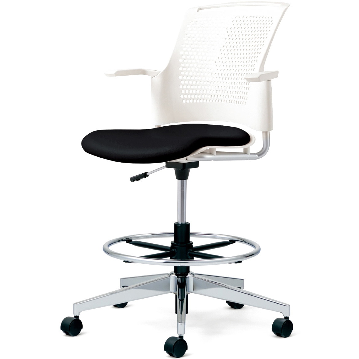 MB-W57NHL-N BK チェア チェダーC ビニルレザー張り 回転脚ハイタイプ 背ヌード 肘付 1台 プラス[家具] 【通販モノタロウ】