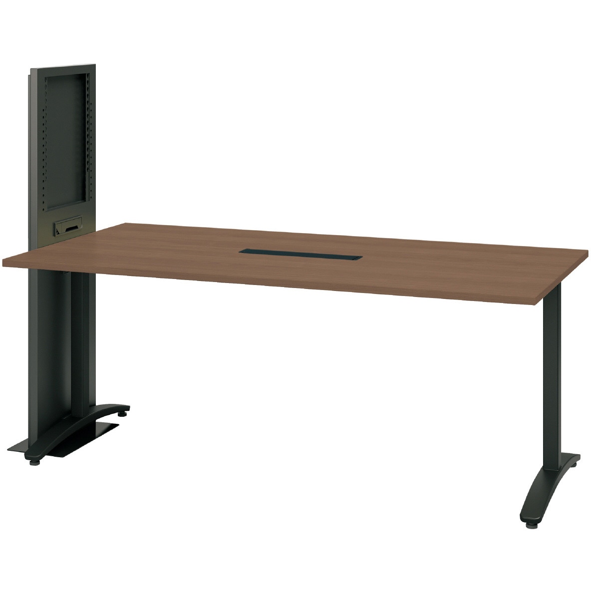 NN-1809TARH-MF PW/BK 会議テーブル ロンナ モニタースタンド付 T字脚アジャスタータイプ(組立サービスなし) プラス[家具] 長方形(配線口あり) 奥行900mm