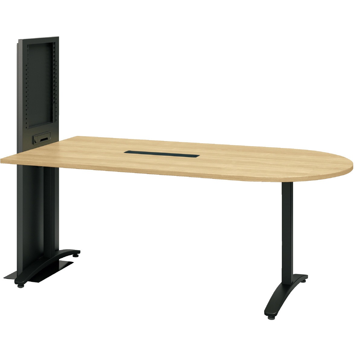 NN-1809TAUH-MF LW/BK 会議テーブル ロンナ モニタースタンド付 T字脚アジャスタータイプ(組立サービスなし) プラス[家具] U字形(配線口あり) 奥行900mm