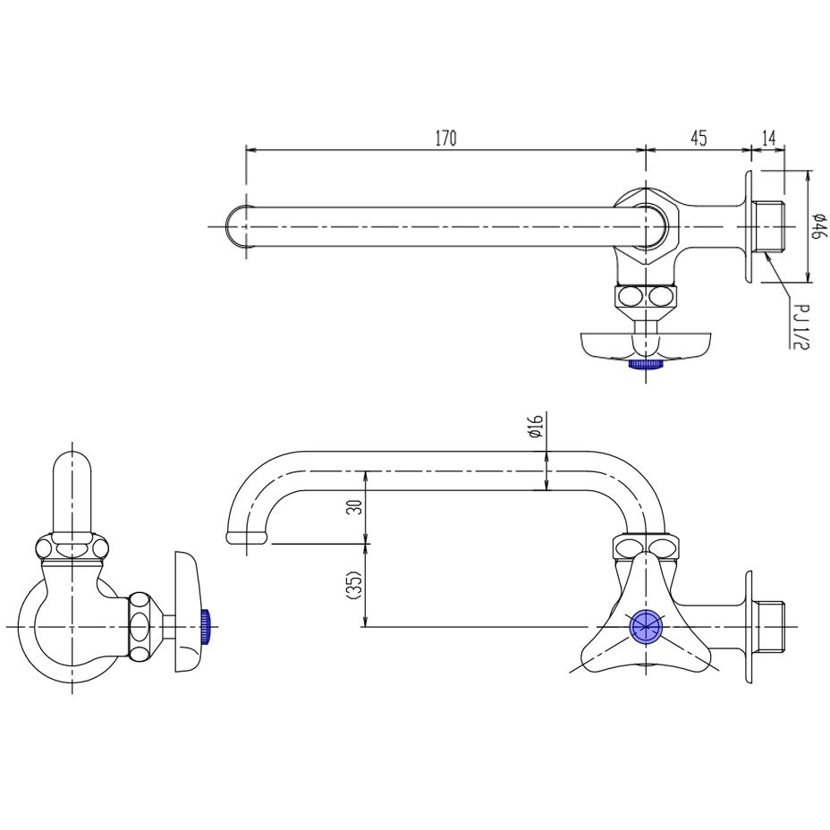 LF-16-13-U 横ハンドル自在水栓 INAX(LIXIL) 横形 節水・固定コマ 呼び