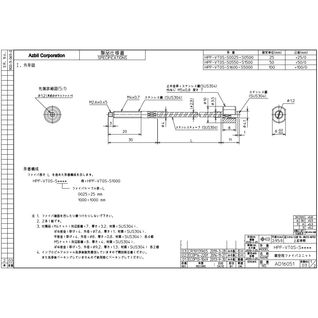 HPF-VT0S-S2600 ファイバユニット azbil(旧:山武) コード長さ2.6m  HPF-VT0S-S2600 109,890円