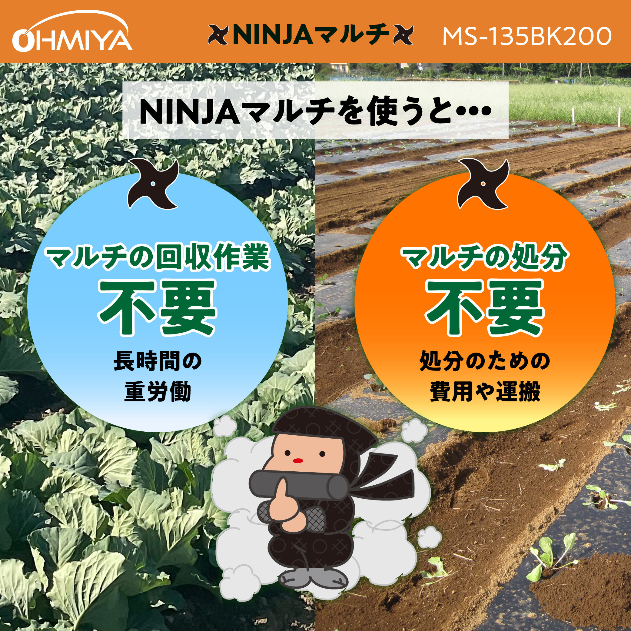 MS-135BK10 生分解性マルチシート NINJAマルチ MS-135 オーミヤ 長さ