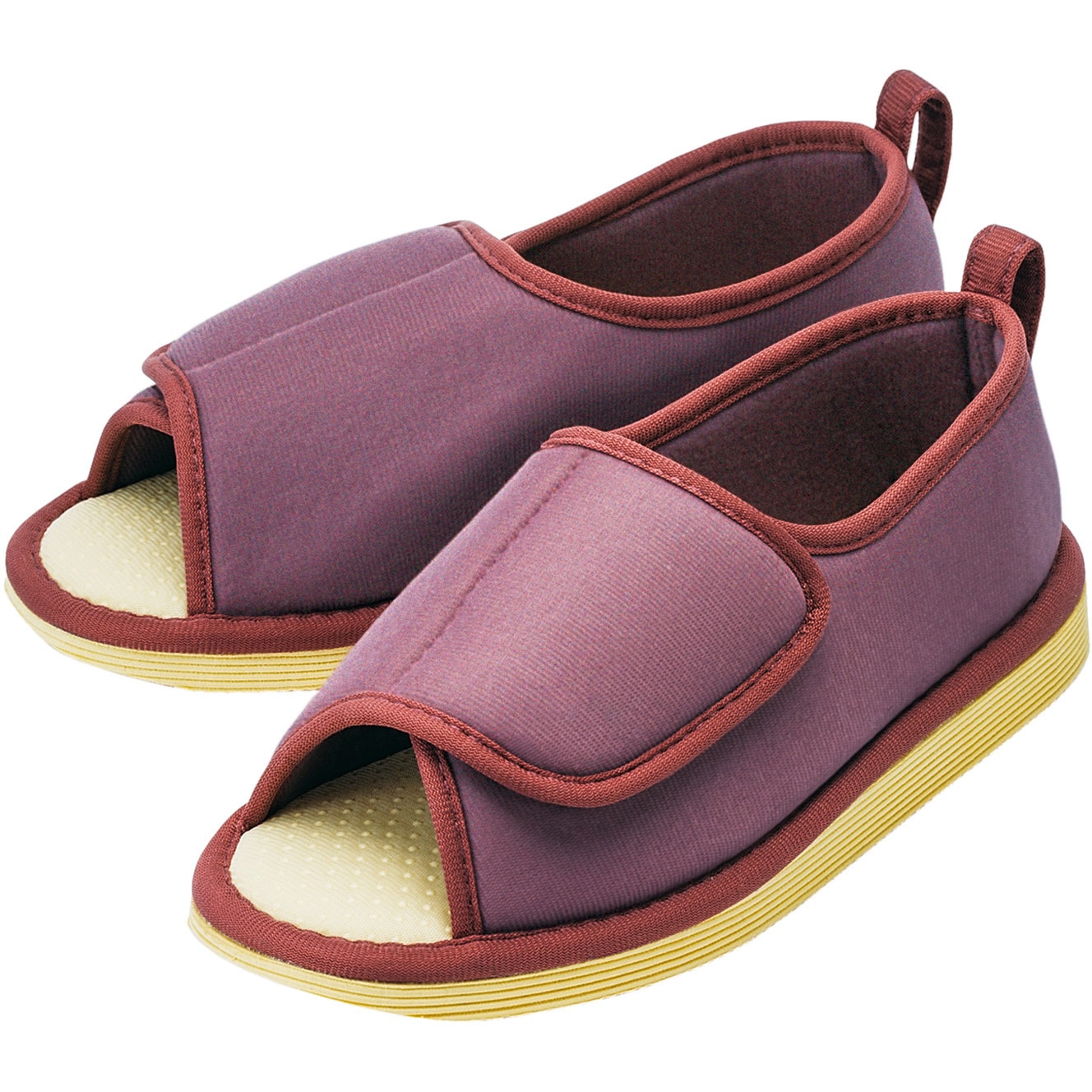 091193 転倒予防シューズ つま先なし 竹虎 あずき色 サイズ22.5