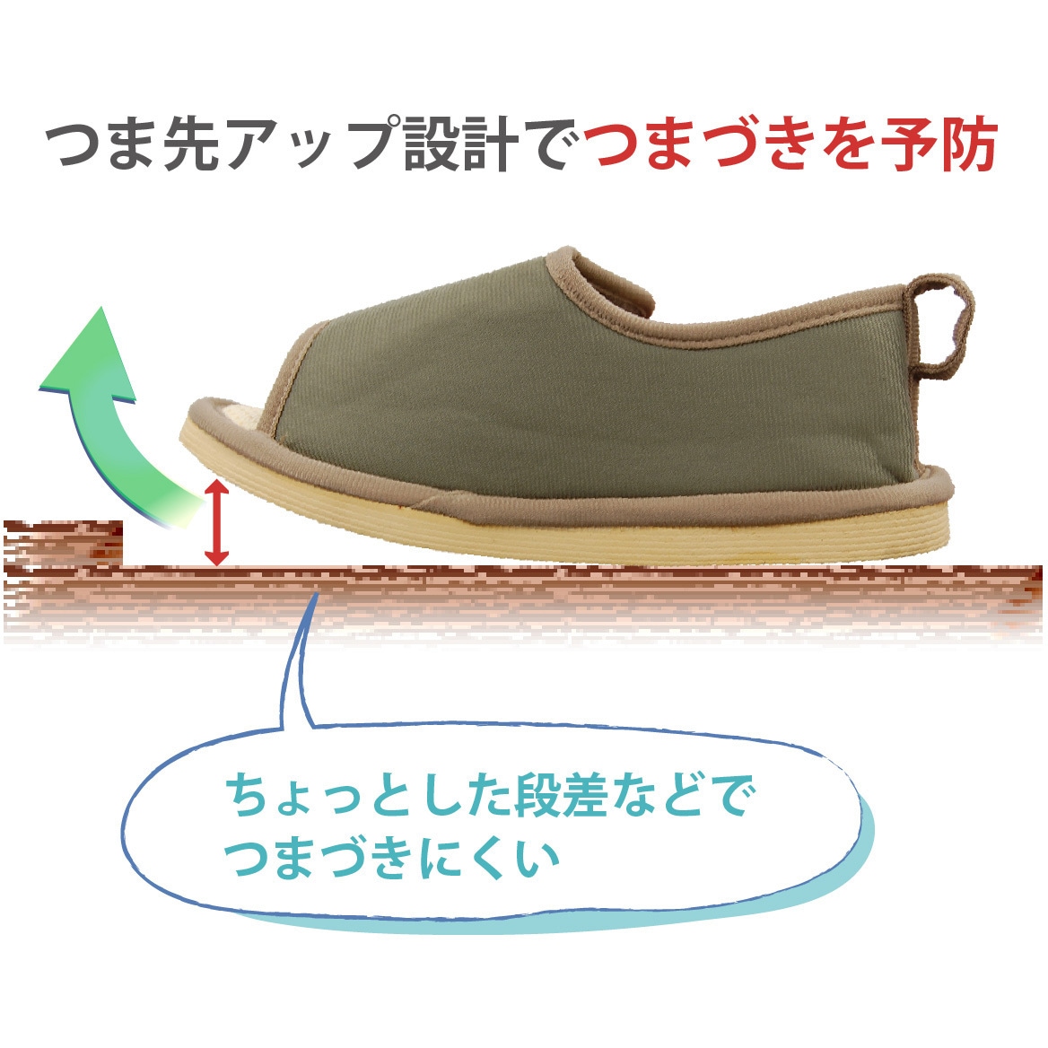 091243 転倒予防シューズ つま先なし 竹虎 うぐいす色 サイズ22.5