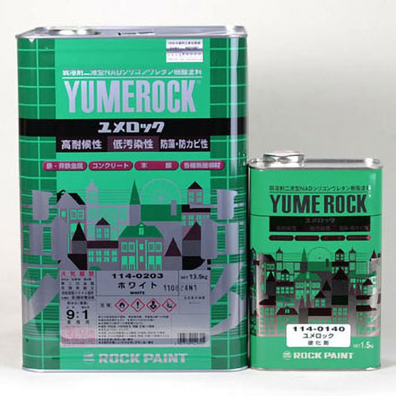 ユメロック ロックペイント 油性 シリコンウレタン樹脂 屋内外兼用 ムエンメジアムエロー色  1缶(3.6kg)
