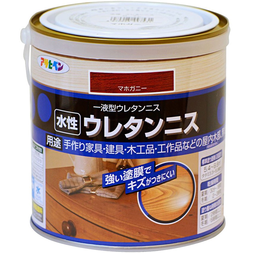 木用のウレタン１液仕上げまで出来るニス 水性 ウレタンニス アサヒペン 屋内用 マホガニー色 1個(0.7L) 【通販