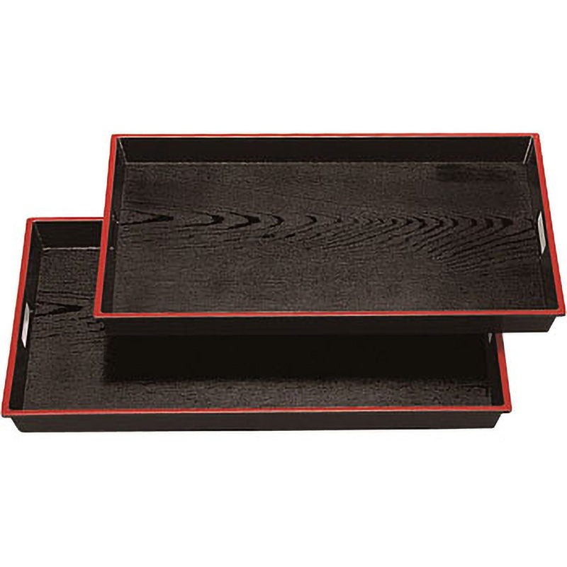 1-107-1 ABS木目脇取盆 若泉漆器 黒天朱色 寸法45.1×30.4×4cm 1-107-1