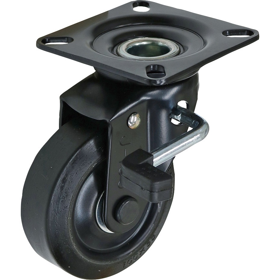 BKWJB-130 スタンダードプレスキャスタ・ブラックライン ゴム車輪 自在・ストッパー付 SISIKU(シシク) 車輪径130mm