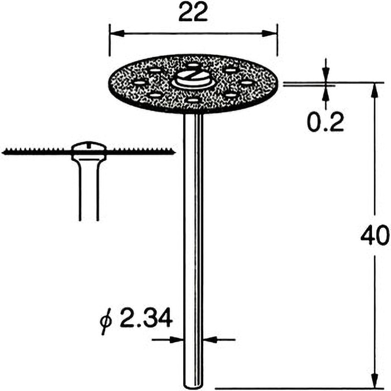 D9521 電着ダイヤモンドディスク リューター(日本精密機械工作) #230 金属・非金属用 軸径2.34mm刃径22mm  D9521