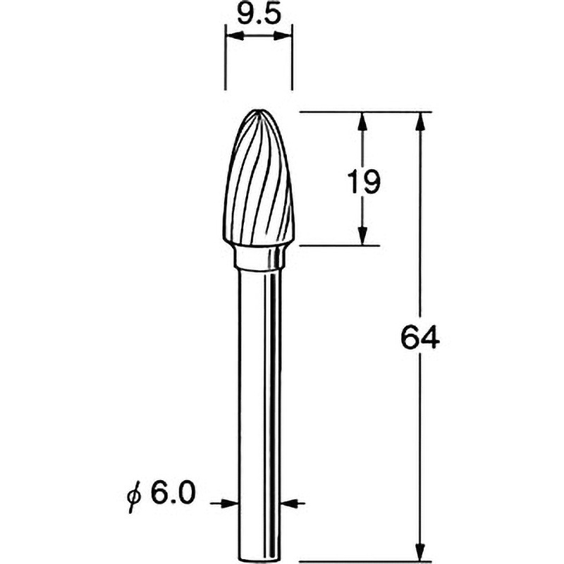 K6314 超硬カッター シャンク径6mm リューター(日本精密機械工作) 金属・非金属用 スパイラルカット 最高使用回転数20000rpm 刃径9.5mm  K6314