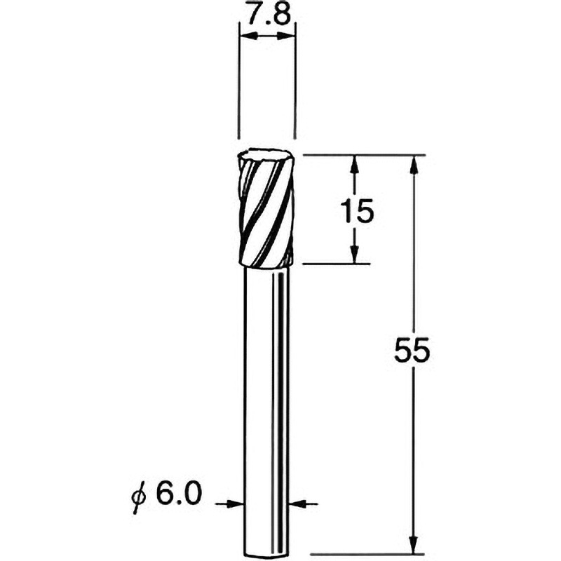 K7622 軽金属用超硬カッター リューター(日本精密機械工作) スパイラルカット 最高使用回転数25000rpm シャンク径6mm刃径7.8mm  K7622