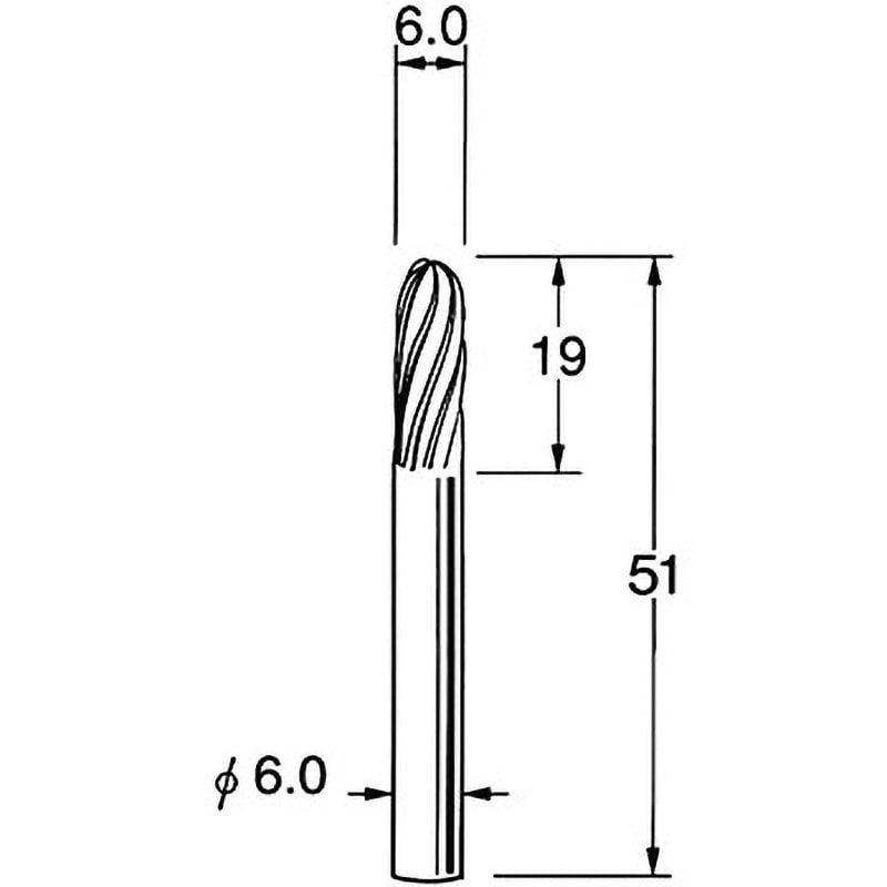 K7631 軽金属用超硬カッター リューター(日本精密機械工作) スパイラルカット 最高使用回転数28000rpm シャンク径6mm刃径6mm  K7631