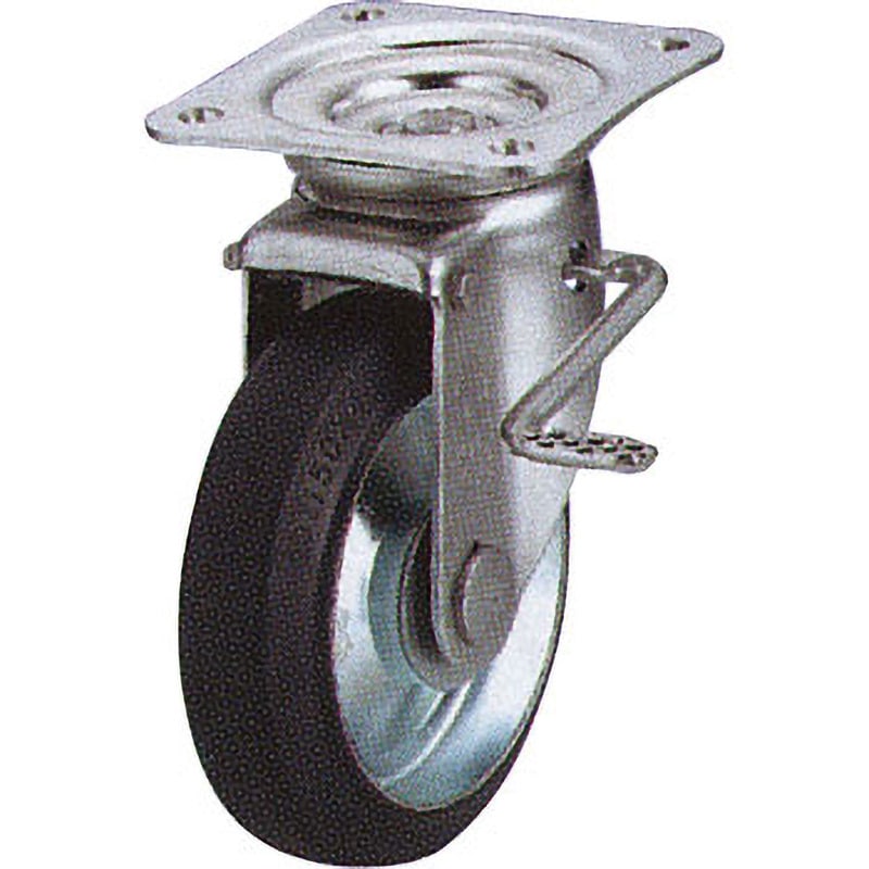 FJSZ100 ステンレス製キャスター 自在・ストッパー(JSZ)金具付 岡本工機 単輪 ゴム ベアリング入車輪 許容荷重127.4daN   FJSZ100 5,374円