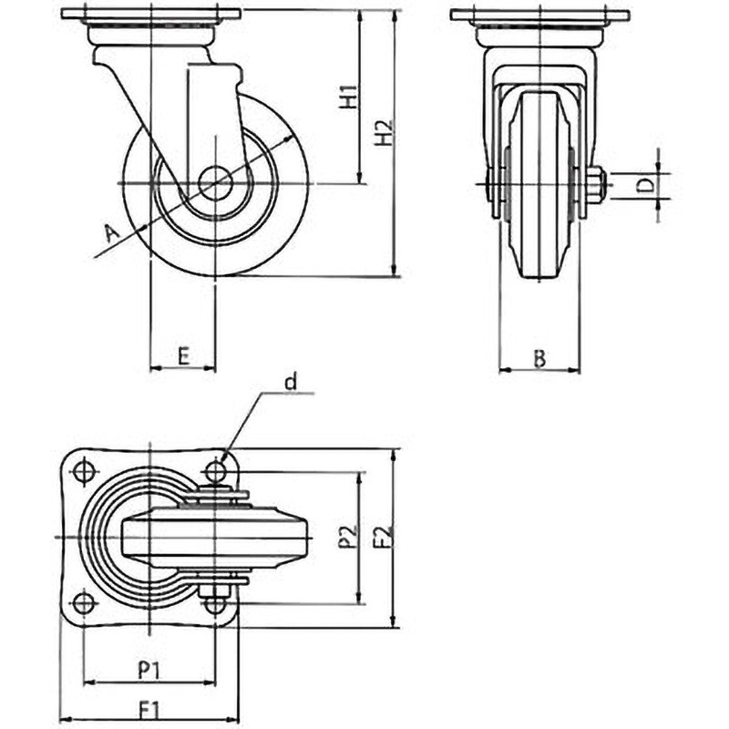 FJ250 鋼板製キャスター 自在(J)金具付 岡本工機 単輪 ゴム ベアリング