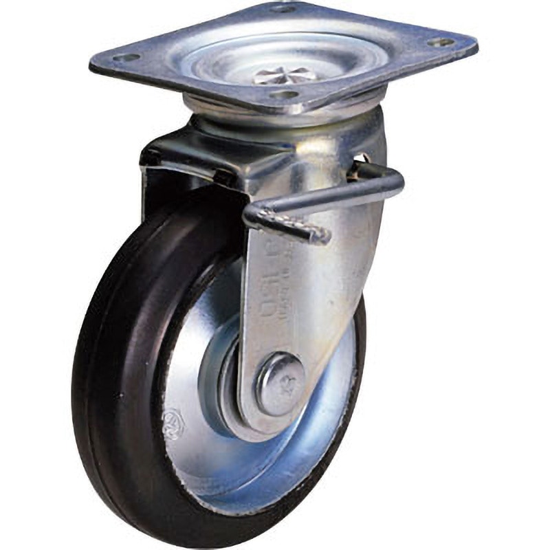 FJB250 鋼板製キャスター 自在・ストッパー(JB)金具付 岡本工機 単輪 ゴム ベアリング入車輪 許容荷重333.2daN   FJB250