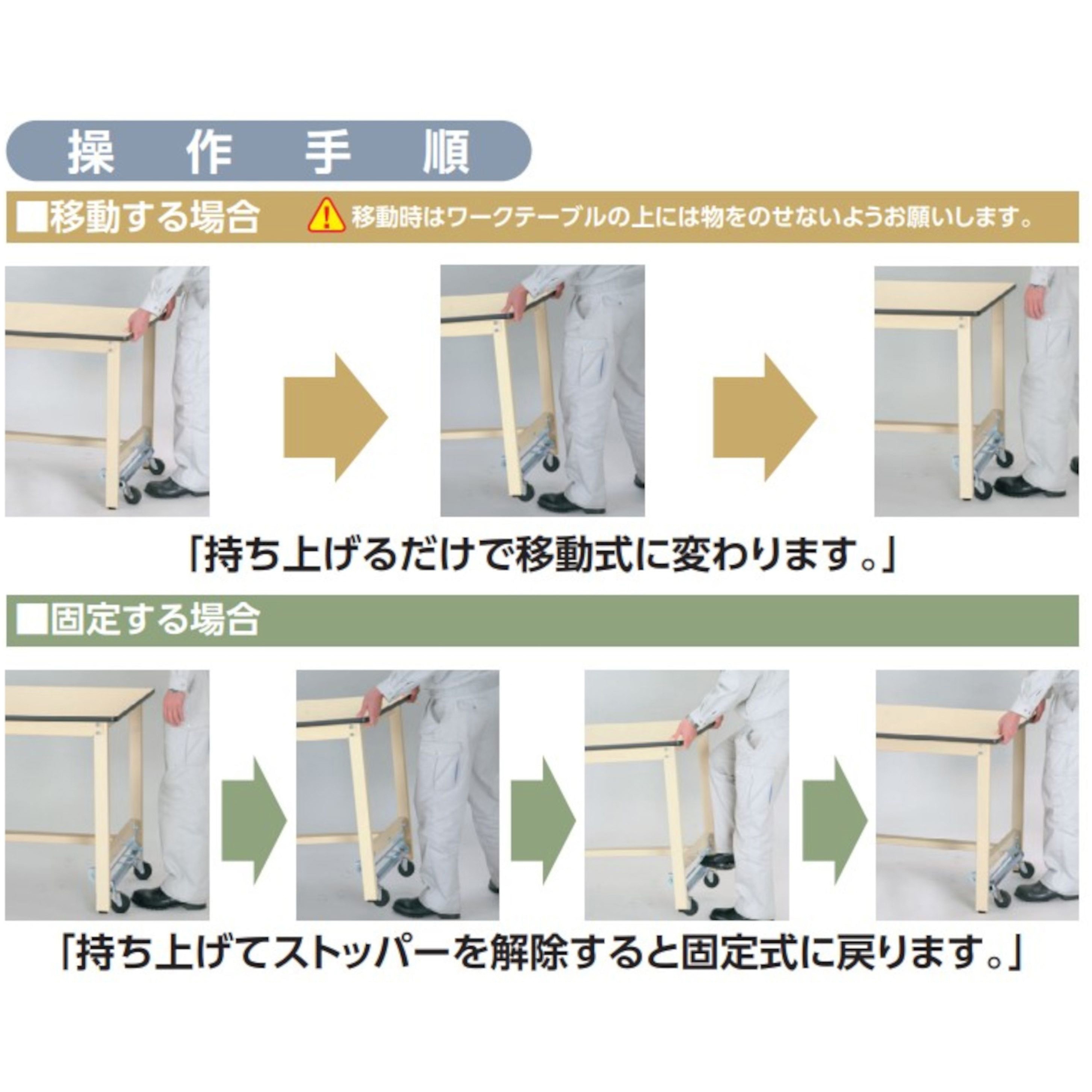 SWRU-960-II 軽量作業台/耐荷重300kg_ワンタッチキャスター付きH740_塩
