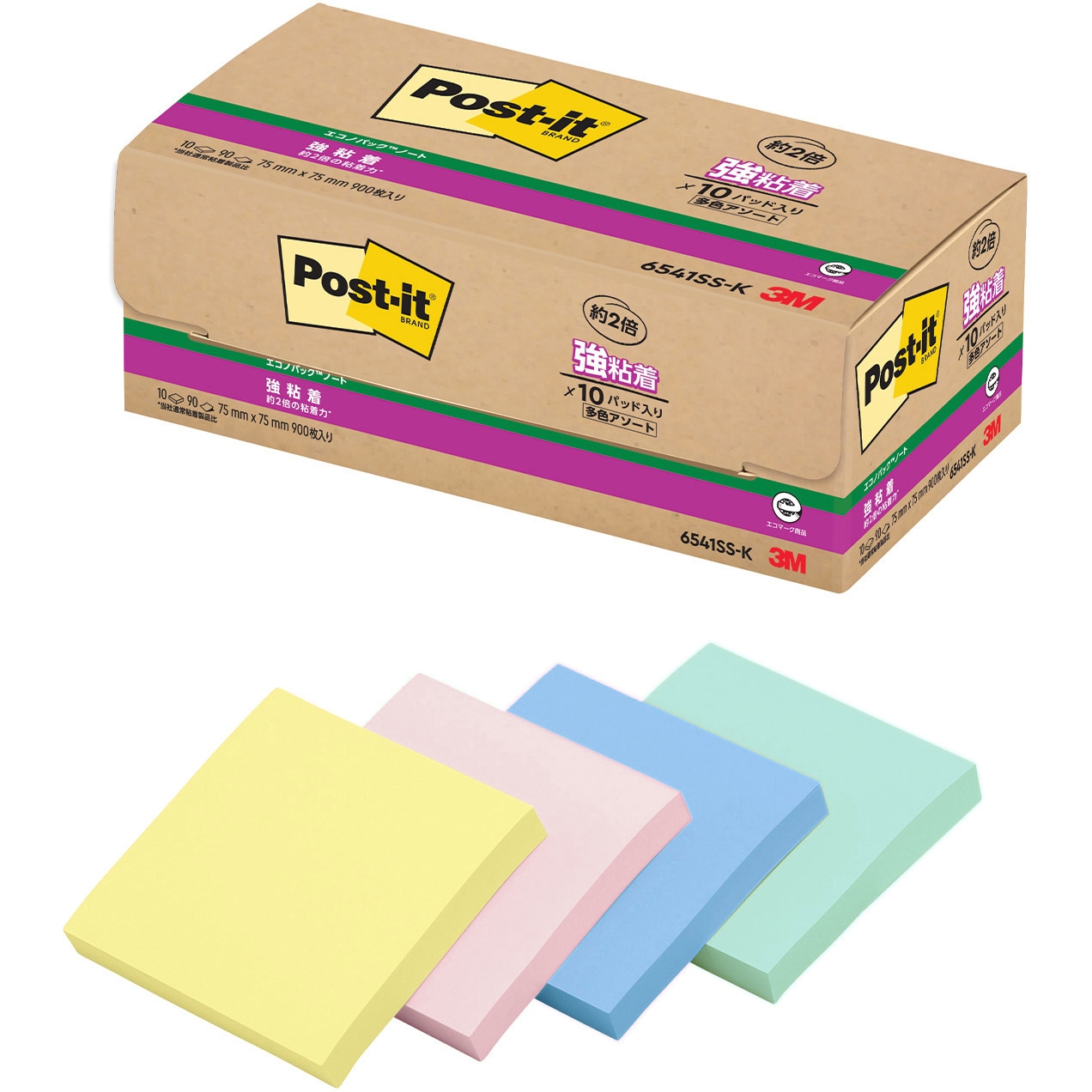 6541SS-K 【強粘着】 ポストイット 強粘着ふせん ノート 75×75mm
