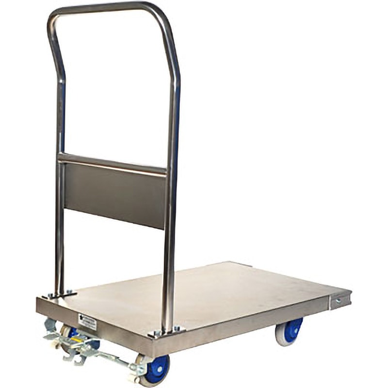 SUS-102GS+FB 静音ステンレス台車(ハンドル固定式)フットブレーキ付 金沢車輌 騒音対策あり シルバー色 荷重150kg