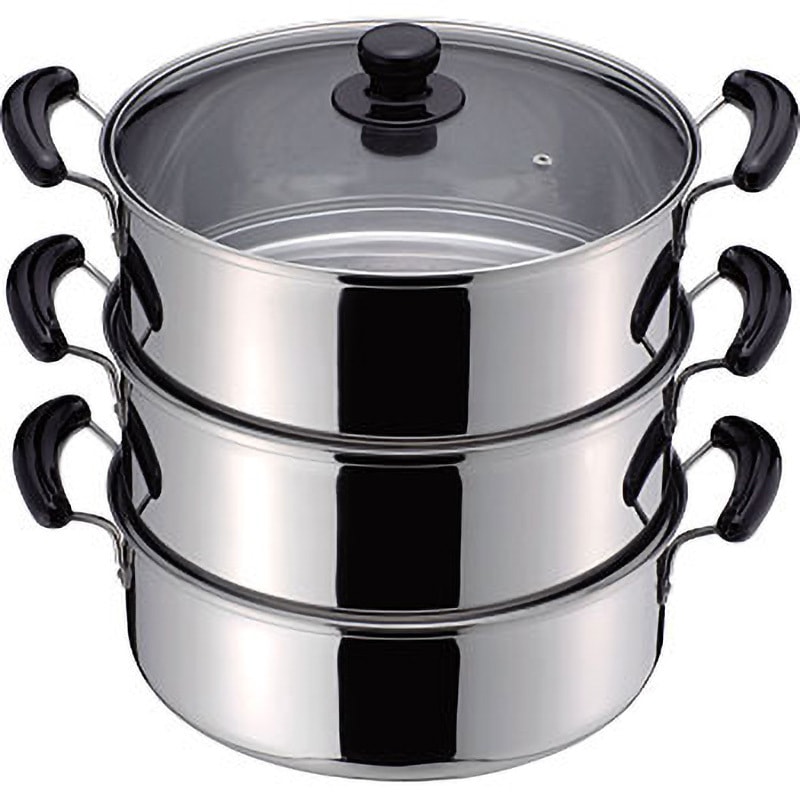 H-4693 だんらん ステンレス製ガラス蓋付3段蒸し器 1個 パール金属