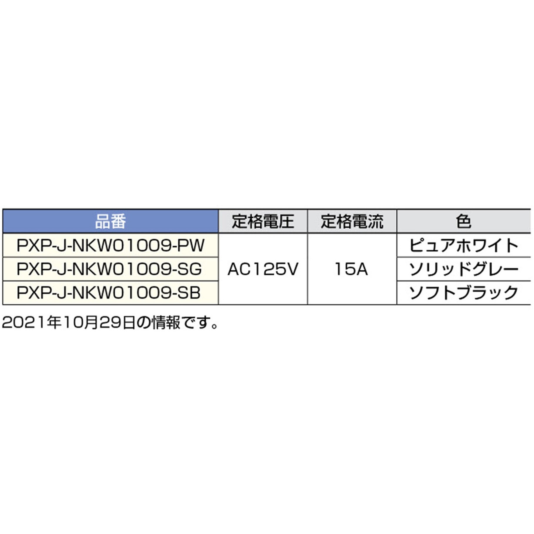 PXP-J-NKW01009-PW スイッチ・コンセントプレート ガイドランプ付埋込 