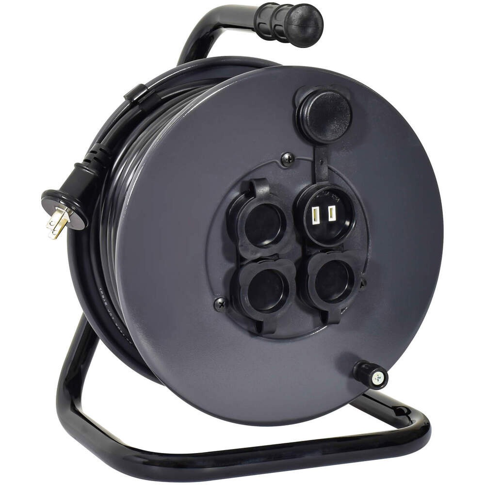 NGW30-GY コードリール 100V 防雨防塵型 アースなし ナイスリール 日動工業 125V (側板)黒色 屋内・屋外兼用 電線長さ30m  NGW30-GY