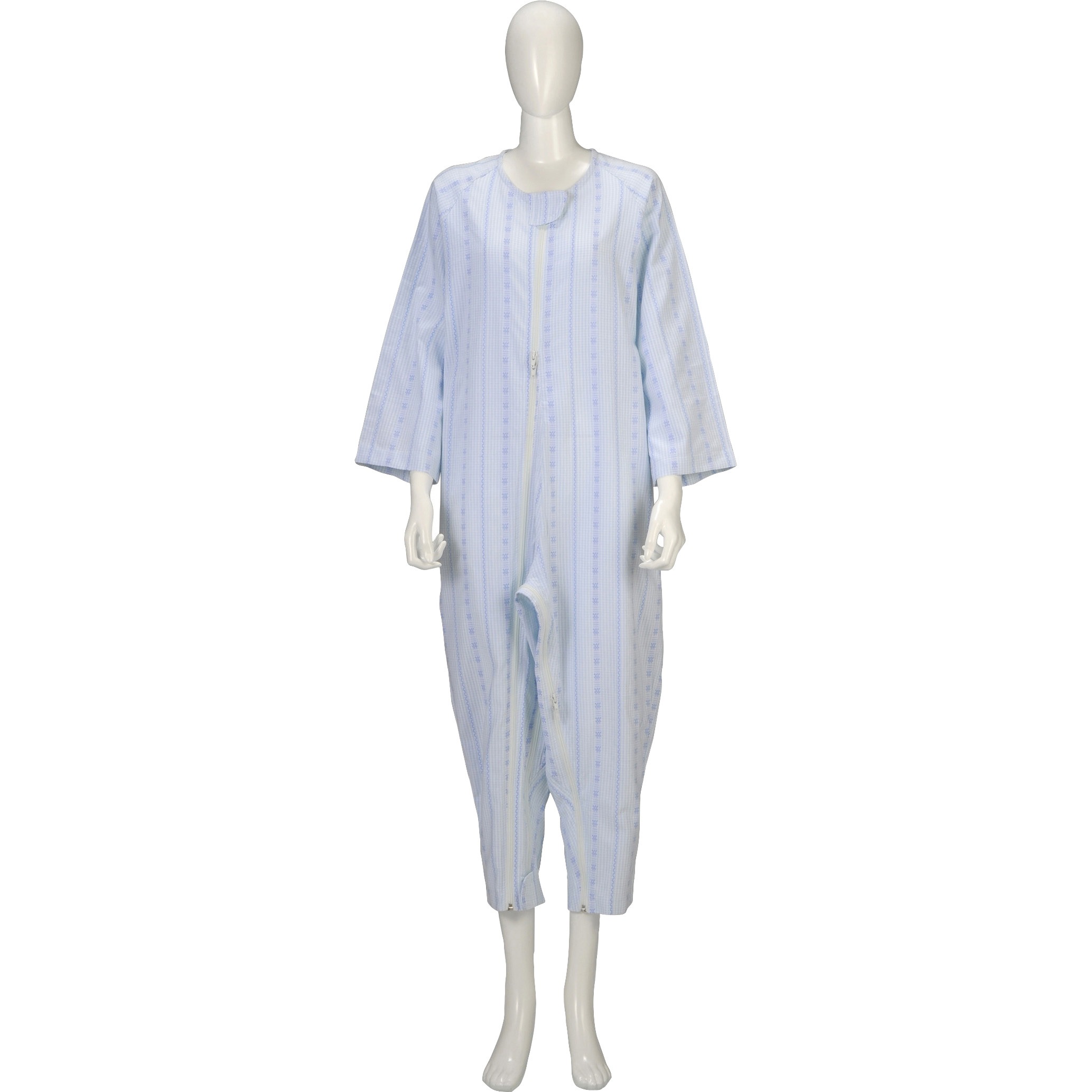 105892 ソフトケアねまき 両開きファスナー 薄手 竹虎 男女兼用 ブルー色 サイズS