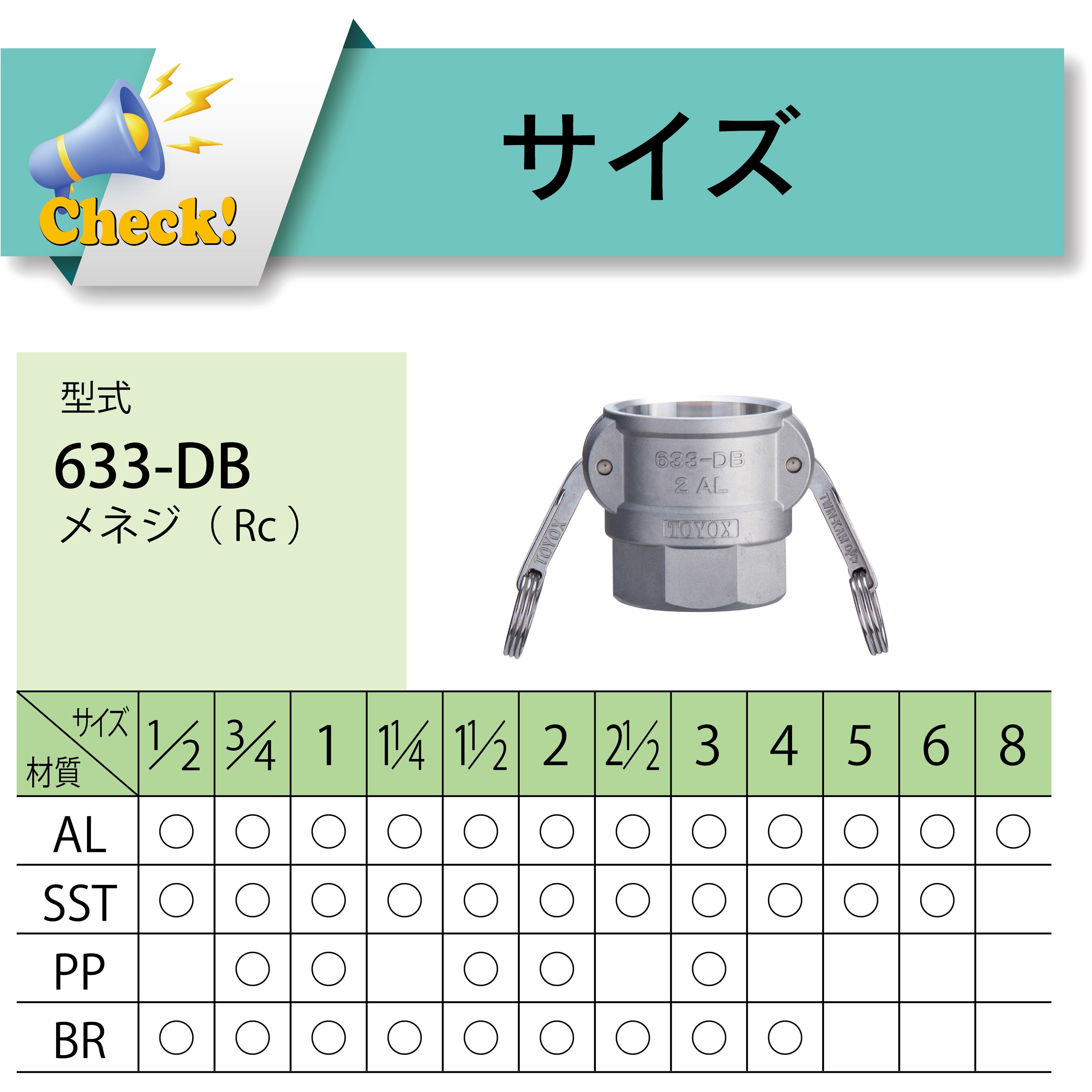 pp様 633-DB-2-PP カムロック カプラー メネジ ポリプロピレン PP[633