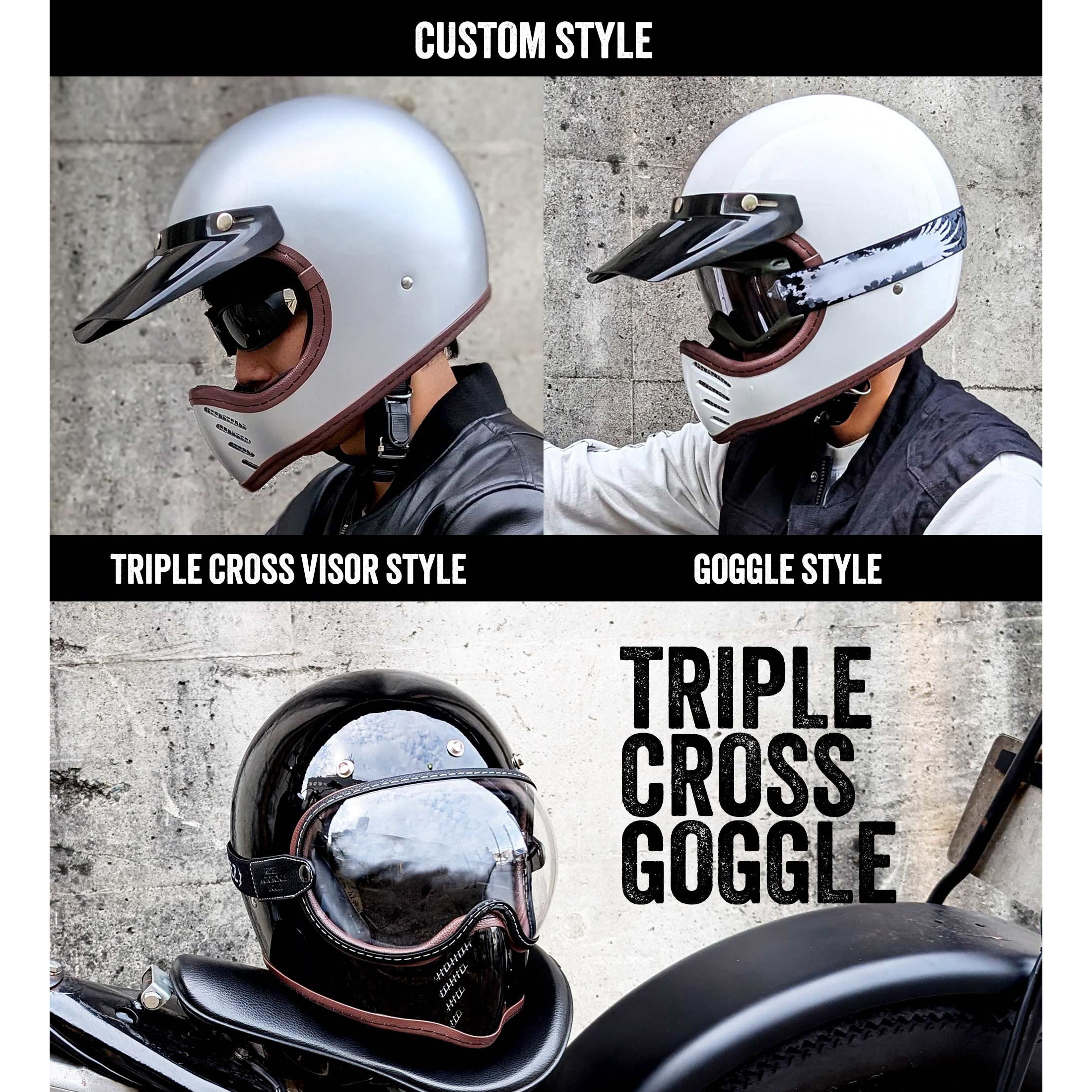 xXx-BK-L ヘルメット バイク レトロ オフロード VMX トリプル