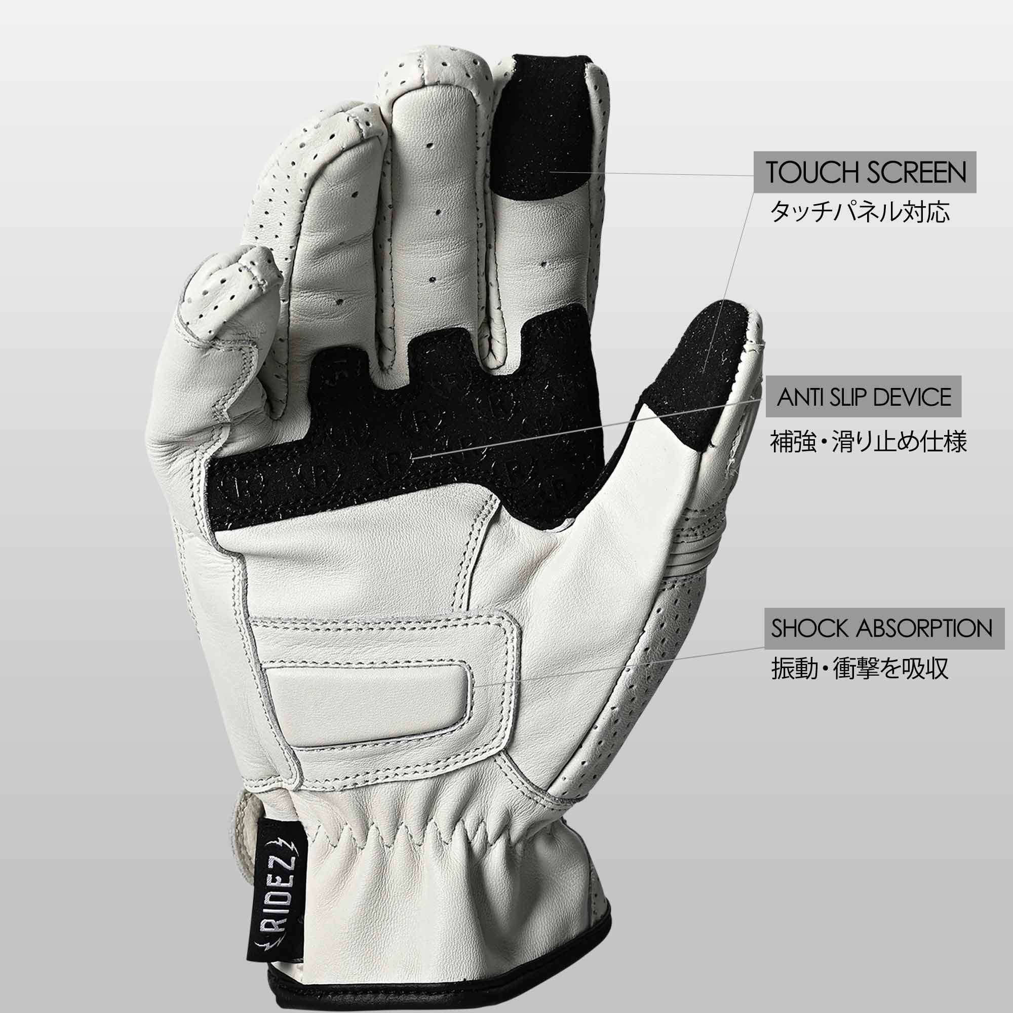 RLG2201-W-XL バイク 本革 グローブ 白 ライディンググローブ