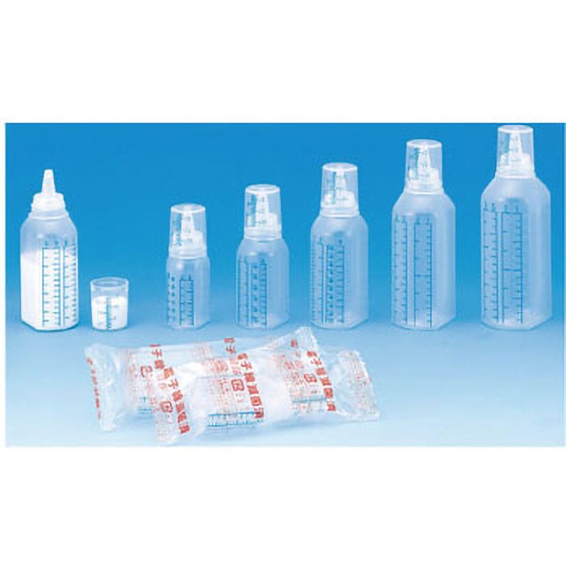水剤瓶100ml 140本シンリョウ　滅菌済SKカップ付ボトル青目盛り SKカップ付ボトル青目盛(滅菌済) シンリョウ 容量100mL 1式(140本