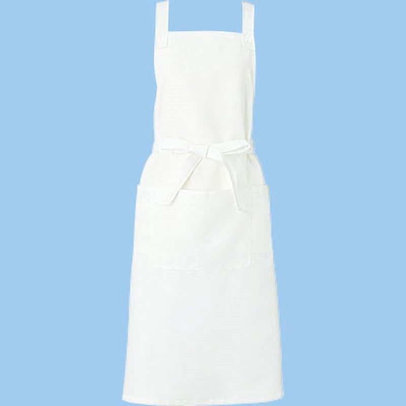 APK494-C/10 胸当てエプロン 前結び KAZEN ホワイト色 サイズM