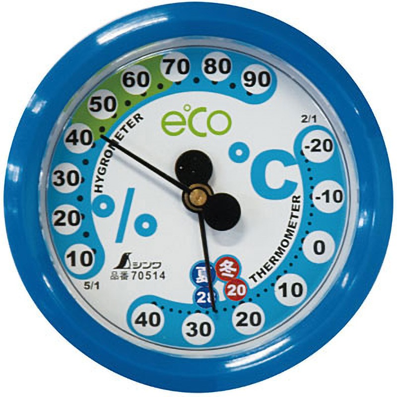 70514(校正証明:一般) 温湿度計 F-2S 環境管理 丸型 6．5cm アクアブルー シンワ測定 一般校正