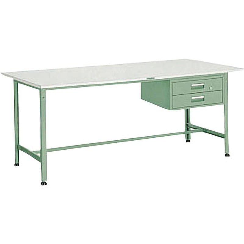 RAE-0960F2 軽量作業台(2段引出し付)RAE型 TRUSCO リノリューム張製天板 荷重300kg スチール製 グリーン色 間口900mm奥行600mm高さ740mm  RAE-0960F2 38,337円