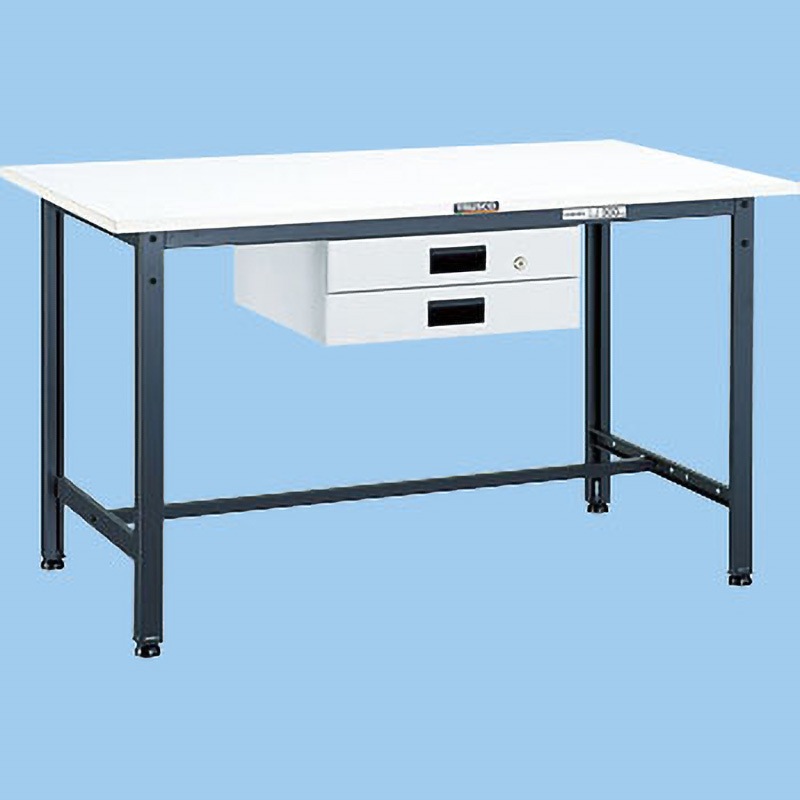 AE-0960UDK2W 軽量作業台(薄型2段引出し付) TRUSCO 荷重300kg スチール製 ホワイト色 ポリ化粧製天板 間口900mm奥行600mm高さ740mm  AE-0960UDK2W
