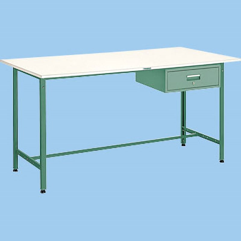 HAE-0960F1 軽量立ち作業台(1段引出し付) TRUSCO 荷重300kg スチール製 ポリ化粧製天板 グリーン色 間口900mm奥行600mm高さ900mm  HAE-0960F1