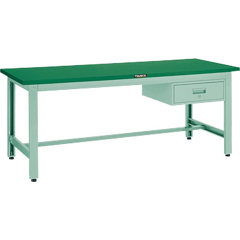 GWP-1890F1 中量作業台(1段引出し付) TRUSCO 荷重800kg スチール製 グリーン色 リノリューム張製天板 間口1800mm奥行900mm高さ740mm  GWP-1890F1