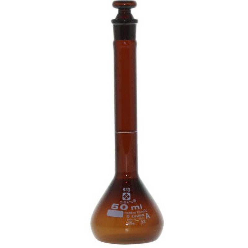 メスフラスコ 全量フラスコ・カスタムA 茶 JCSS校正証明書付 アズワン 50mL