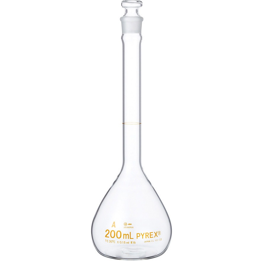 メスフラスコ JIS規格 JCSS校正証明書付 アズワン 白・シルバーステイン目盛 200mL