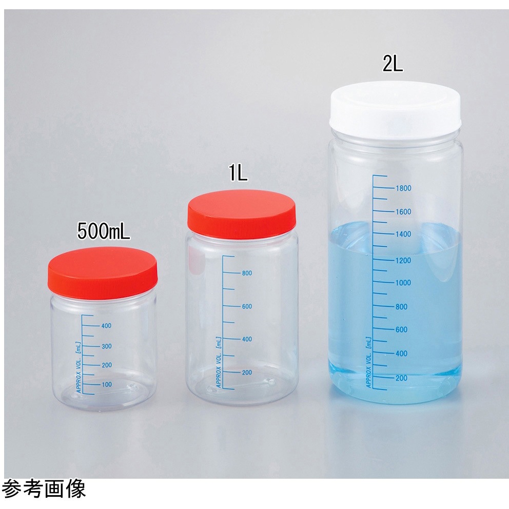 広口T型瓶 透明塩ビ製・青色目盛り線付 50本入 アズワン 1L  1箱(50本)