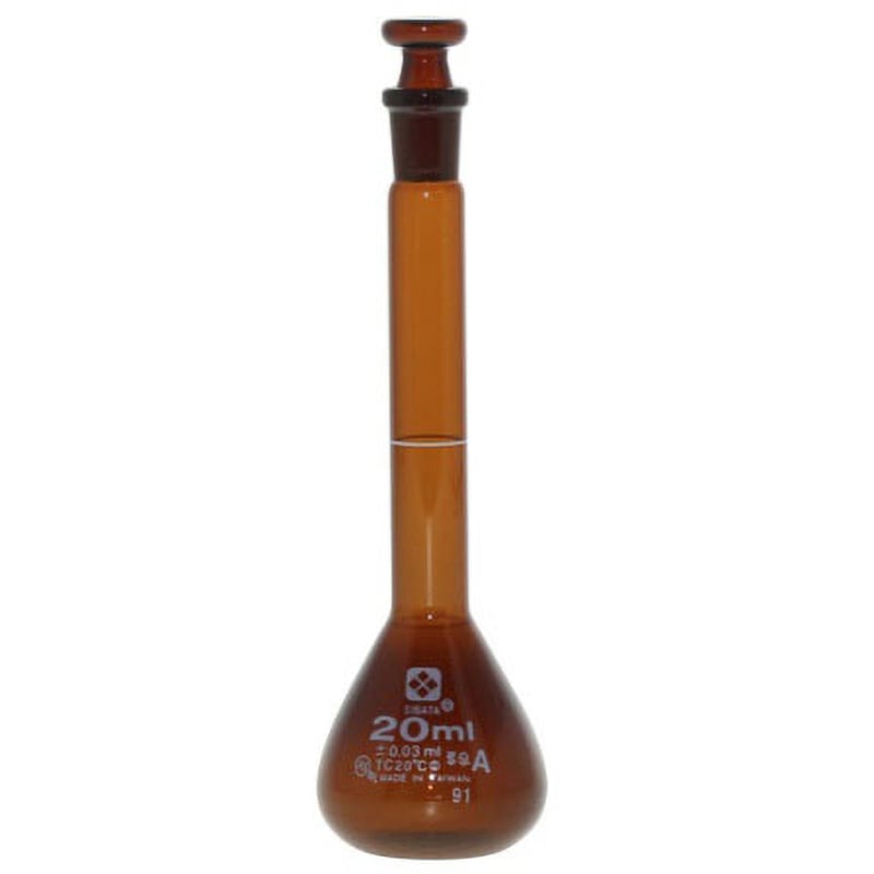 メスフラスコ 全量フラスコ・スーパーグレード 茶 JCSS校正証明書付 アズワン 20mL