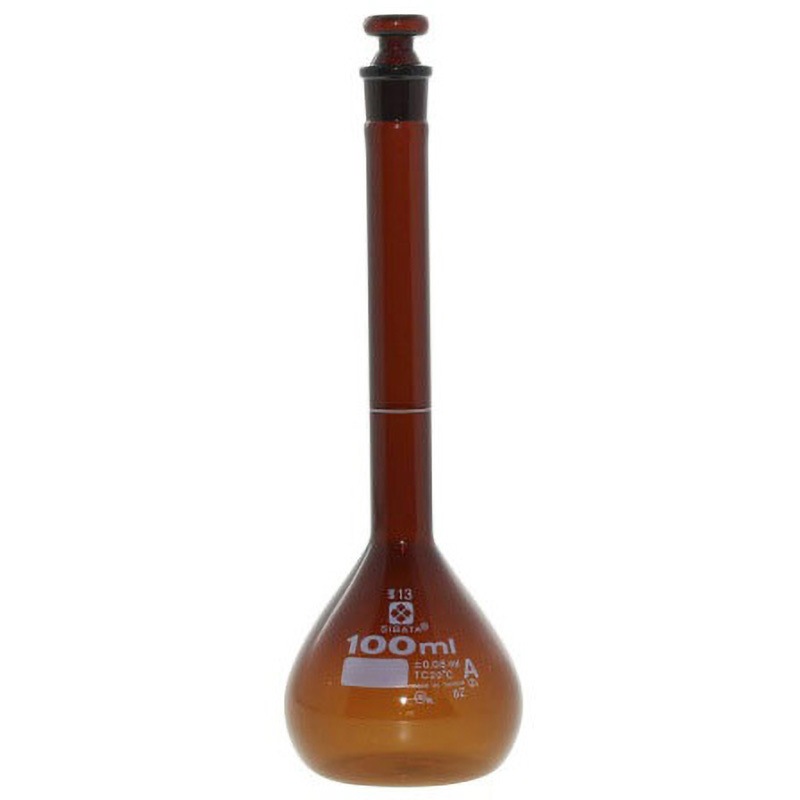 メスフラスコ 全量フラスコ・スーパーグレード 茶 JCSS校正証明書付 アズワン 100mL