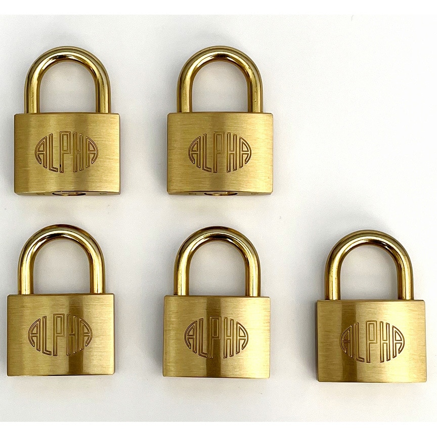 1-253 アルファ南京錠(5個 同一キー) アルファ 真鍮 呼び寸法35 1-253