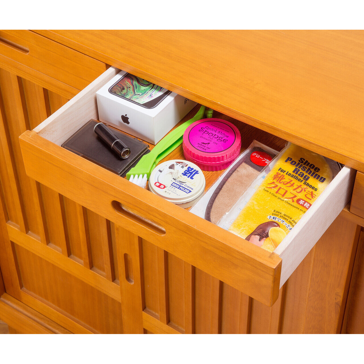 和風　木製収納ボックス 引き出し付き 04143 天然木和風引き戸シューズボックス ファミリー・ライフ 2枚扉