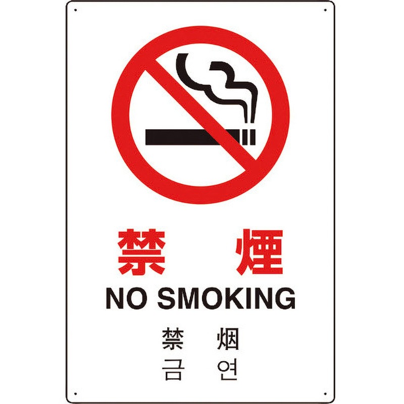 802-904 4カ国語標識 平板タイプ禁煙 ユニット ビス止め取付 厚さ0.9mm縦450mm横300mm  802-904